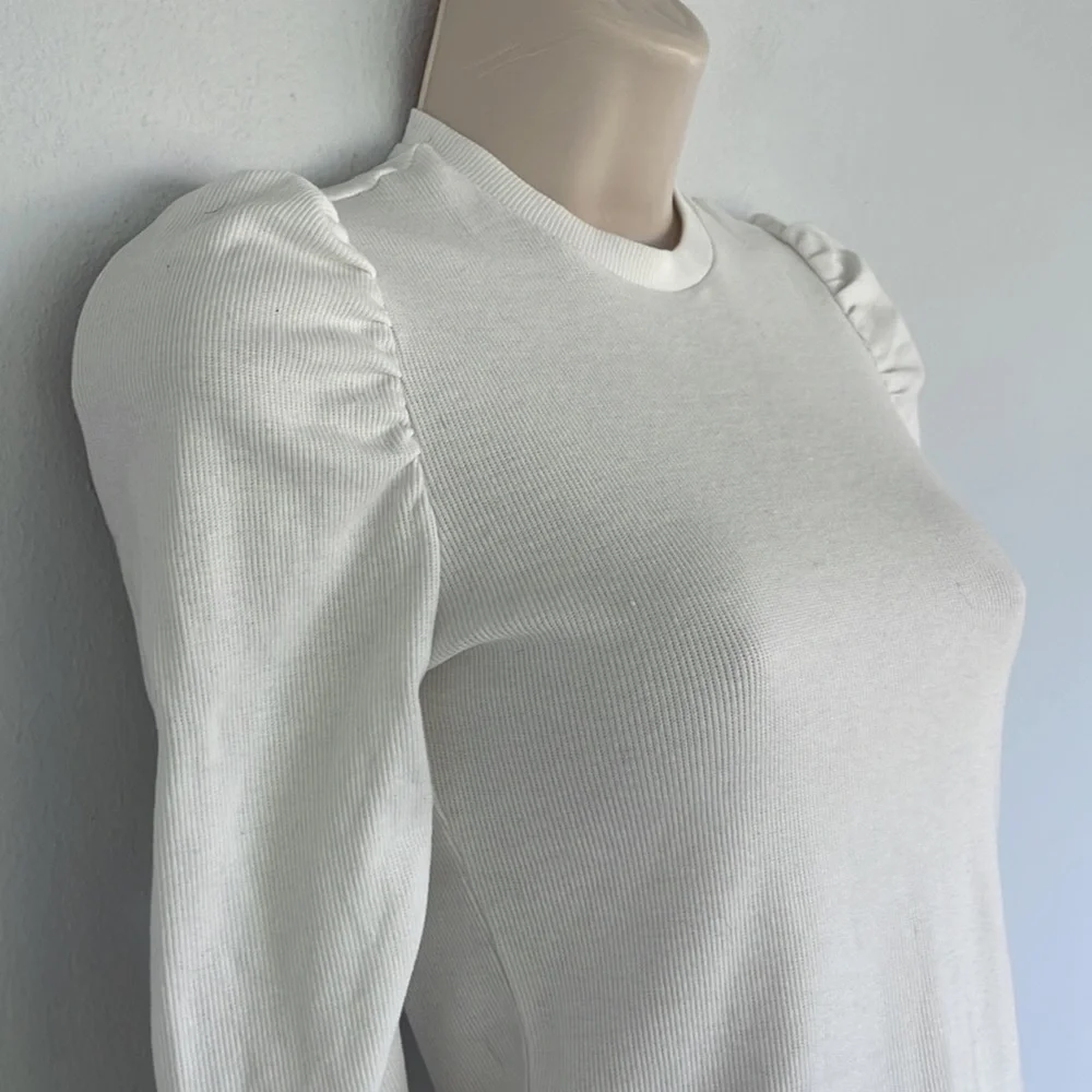 SHEIN girl’s white ribbed puff shoulder long sleeve top size 11/12